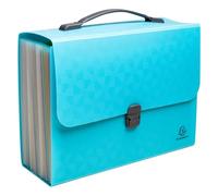 Exacompta - 1 Trieur valisette avec poignée Pop N'Co - Cyan - Dim. 33x29 cm | Couverture en PP recyclé - Intérieur en PP - Fermeture par bouton pression - 24 compartiments