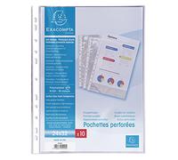Exacompta Sachet 10 pochettes perforées polypropylène lisse 24x32 cm Cristal 9/100e Réf. 5990E