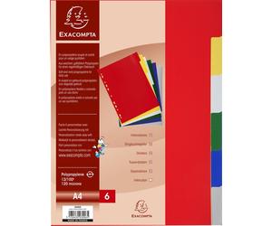 Exacompta 100x Intercalaires PP souple 6 positions A4 Couleurs assorties 3006E