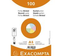 Exacompta 10x 100 fiches Bristol ligné non perforé 148x210mm assort 10858E