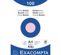Exacompta 10x 100 fiches sous film bristol uni non perforé 210x297mm Rose 10336E