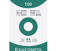 Exacompta 10x Étui 100 fiches bristol ligné non perforé 148x210mm Blanc 13808B