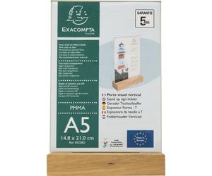 Exacompta 10x Porte-visuel avec socle en bois vertical A5 Cristal 85258D
