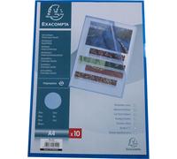 Exacompta 10x Sachet 10 pochettes coin PP grainé 12/100e A4 Bleu 56112E
