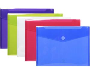 Exacompta 10x Sachet de 5 pochettes-enveloppes PP A4 Couleurs assorties 56420E