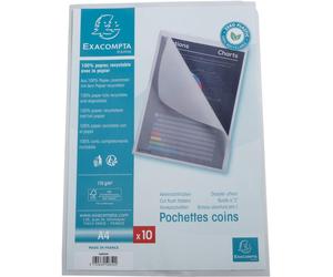 Exacompta 10x Sachet de 50 pochettes coin papier A4 Transparent blanc 50850E