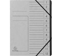Exacompta 10x Trieur agrafé noir 12 compartiments A4 Gris 541211E