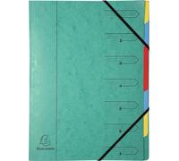 Exacompta - Réf. 54073E - Carton de 12 trieurs dos agrafé - avec élastiques - couverture imprimée en carte lustrée et intérieur en carte recy 7 compartiments - dim 24,5 x 32 cm - pour A4 - vert