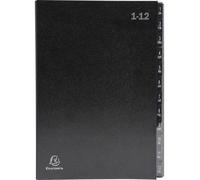 Exacompta 12x Trieur rigide 12 compartiments numériques 24x34cm Noir 57012E