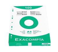Exacompta - 13666e - Etui 100 Fiches Bristol Blanc A4 Perforée Sur Le Grand Coté