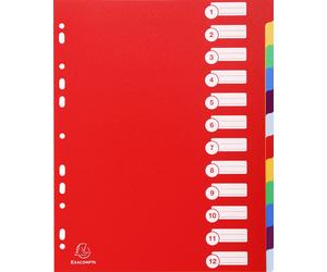 Exacompta 15x Intercalaires PP semi rigide 12 positions A4 maxi assort. 4812E