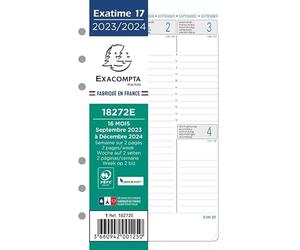 Exacompta - 18272E - Recharge Pour Exatime 17 - Dimension : 10,5 cm x 17,2 cm - 1 Semaine Sur 2 Pages - 16 Mois : Septembre 2026 à Décembre 2027