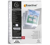 Exacompta 20 Pochettes Perforées Coins biseautés PP Lisse Vertical Cristal