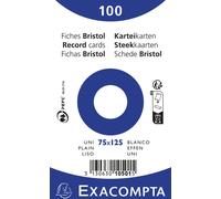 Exacompta 20x 100 fiches sous film bristol uni non perforé 75x125mm Blanc 10501E