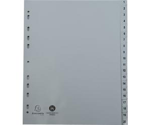 Exacompta 20x Intercalaires imprimés PP gris recyclé 20 pos A4 Gris 1721E