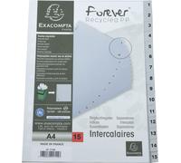 Exacompta 20x Intercalaires imprimés PP recy ris 15 pos A4 Gris 1715E