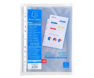 Exacompta 20x Sachet de 50 pochettes perforées PP lisse 6/100e A4 Cristal 5250E