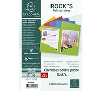 Exacompta Chemises ROCK'S double poche 220 g A4 Paquet de 25 assorties
