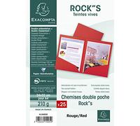 Exacompta Chemise double poche ROCK'S 210 g/m² PEFC 24 x 32 cm A4 Rouge – Paquet de 25
