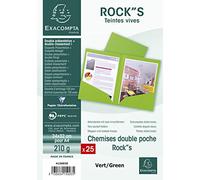Exacompta Chemise double poche ROCK'S A4 24 x 32 cm 210 g/m² vert - Paquet de 25