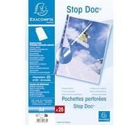 Exacompta Pochettes perforées Stop Doc ouverture en coin polypropylène lisse 6/100e A4 Sachet de 25