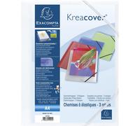 Exacompta 25x Chemise à élastiques 3 rabats PP opaque Krea Cover A4 Blanc 55992E