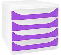 Exacompta 310319D Boîte de classement Premium Chromaline avec 4 tiroirs pour documents A4+. Boîte à tiroirs résistante de grande capacité pour plus de place sur le bureau Big Box cristal|Violet