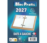 Exacompta - 31112E - Bloc-Pratic Date à Gauche - Janvier à Décembre 2027 | A poser sur un socle bois ou plastique (non fourni), Calendriers à gauche, Espace Rendez-vous à droite, Papier Clairefontaine