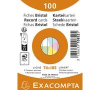 Exacompta 40x 100 fiches Bristol ligné non perforé 74x105mm assort 10852E