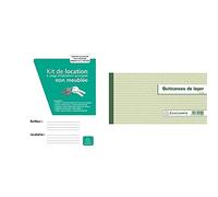 Exacompta 41E Kit dossier pour bail location non meublée & Réf. 40E - 1 Carnet à souche"Quittances de loyer" 50 feuillets - Format horizontal de la quittance 13x18,5 cm