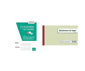 Exacompta 41E Kit dossier pour bail location non meublée & Réf. 43E - 1 Manifold Quittances de loyer 12,5x21cm 50 feuillets tripli autocopiants
