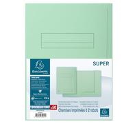 Exacompta Chemises imprimées SUPER 210 – Paquet de 50, 2 rabats, 24x32 cm, Vert clair