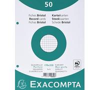 Paquet 50 fiches sous film - bristol quadrillé 5x5 perforé 170x220mm - Blanc