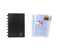 Exacompta 75151E Porte-cartes de visite à anneaux couverture opaque 16 x 21 cm Noir & Réf. 86211E- Paquet de 10 Recharges Pochettes pour Porte-cartes de visite à Anneaux amovibles 21x29,5cm réf 75251E