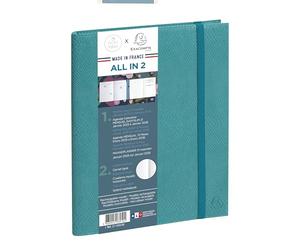 Exacompta - Agenda All in 2 - Mini Labo 15x21cm - Janv 2026-2028 Vert | Carnet de note inclus, Ouverture EasySlim, Fermeture élastique, Porte stylo, Papier Clairefontaine, Fabriqué en France