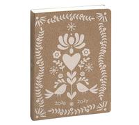 Exacompta Agenda journalier Kraft 12x17cm Août 2026 à juil 2027 Folk blanc | 1 Jour/page la semaine et 2 Jours/page le W nd, Note, Coins détachables, Papier Clairefontaine, Fabriqué en France