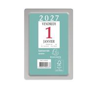 Exacompta - Bloc éphéméride neutre 6,5x9,7cm sur support Vert - 2027 | A effeuiller chaque jour, Boitier plastique, Carte perforée pour fixation murale, Fabriqué en France