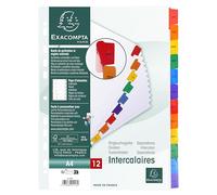 Exacompta - Carton de 20 Intercalaires en carte blanche FSC - Format A4 | 160g/m2 - Avec 12 onglets imprimés mensuel de Janvier à Décembre en couleur - Page d'indexation imprimable