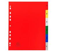 Exacompta - Carton de 20 Intercalaires en polypropylène - 24,5 x 29,7 cm | Avec 6 onglets imprimés numériques de 1 à 6 en couleur - Page d'indexation imprimable - Format A4 Maxi