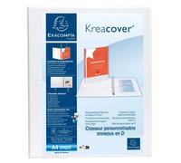 EXACOMPTA Classeur personnalisable rigide 2 poches KreaCover - 2 anneaux en D 20mm - A4 maxi - Blanc