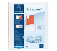 EXACOMPTA Classeur personnalisable rigide 2 poches KreaCover - 4 anneaux en D 30mm - A4 maxi - Blanc
