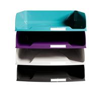Exacompta - Réf.111101SETD - Set de 4 corbeilles à courrier COMBO Styli Titane - dimensions 34,6 x 25,5 x 24,3 cm - pour format A4+ - 4 couleurs : aubergine, coco, noir, turquoise