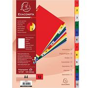 Exacompta Intercalaires imprimés numériques polypropylène 12/100e 12 positions A4 - Assorties vives