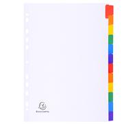 Exacompta Intercalaire neutre A4 en carte blanche 160g - 12 divisions avec onglets couleurs assortis