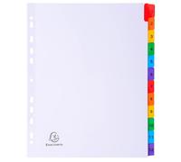 Intercalaire A4+ carte bristol blanche Exacompta 12 onglets numériques - Coloris assortis - 1 jeu