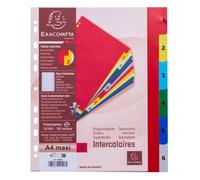Exacompta Intercalaires imprimés polypropylène 12/100e – 6 positions – A4 Maxi – assorties vives