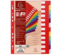 Intercalaires polypropylène opaque semi rigide 12 positions - A4 - Couleurs assorties