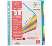 Exacompta Intercalaires Campus A4+ polypro 12 onglets neutres réinscriptibles multicolores - 1 jeu