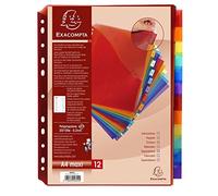 Intercalaires avec pochette polypropylène 12 positions - A4 maxi - Couleurs assorties