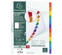 Exacompta Intercalaire A4 carte 160 g – 12 onglets neutres réinscriptibles multicolores – 1 jeu
